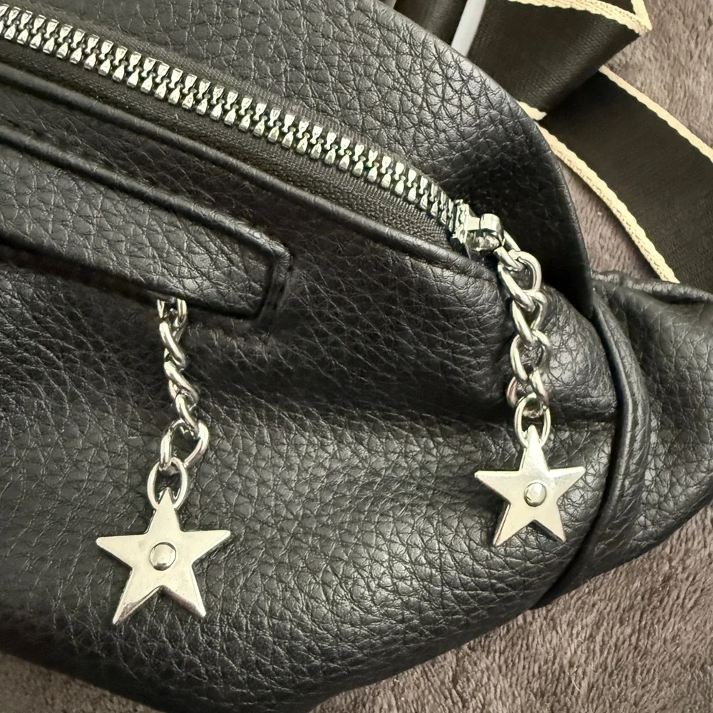 Black Faux Leather Waist Bag with Star Charms - Picture 3 of 4